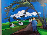 Acryl schilderij, maya wildevuur, landweg, 2001 - afbeelding 3 van  9