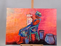 Acryl schilderij, maya wildevuur, lezende vrouw, 2001 - afbeelding 2 van  8