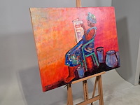 Acryl schilderij, maya wildevuur, lezende vrouw, 2001 - afbeelding 3 van  8