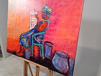 Acryl schilderij, maya wildevuur, lezende vrouw, 2001 - afbeelding 4 van  8