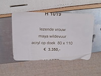 Acryl schilderij, maya wildevuur, lezende vrouw, 2001 - afbeelding 8 van  8