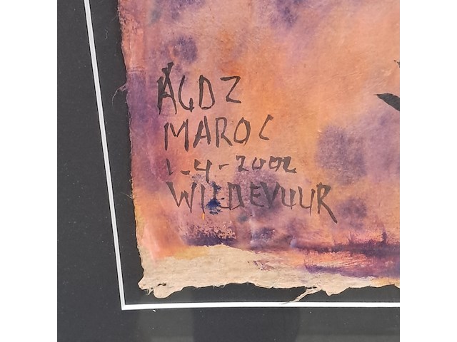 Acryl schilderij, maya wildevuur, marokko, 2002 - afbeelding 3 van  9