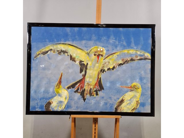 Acryl schilderij, maya wildevuur, meeuwen, 1995 - afbeelding 1 van  7
