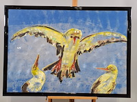 Acryl schilderij, maya wildevuur, meeuwen, 1995 - afbeelding 1 van  7