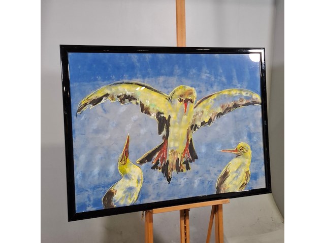 Acryl schilderij, maya wildevuur, meeuwen, 1995 - afbeelding 2 van  7