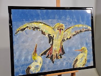 Acryl schilderij, maya wildevuur, meeuwen, 1995 - afbeelding 2 van  7