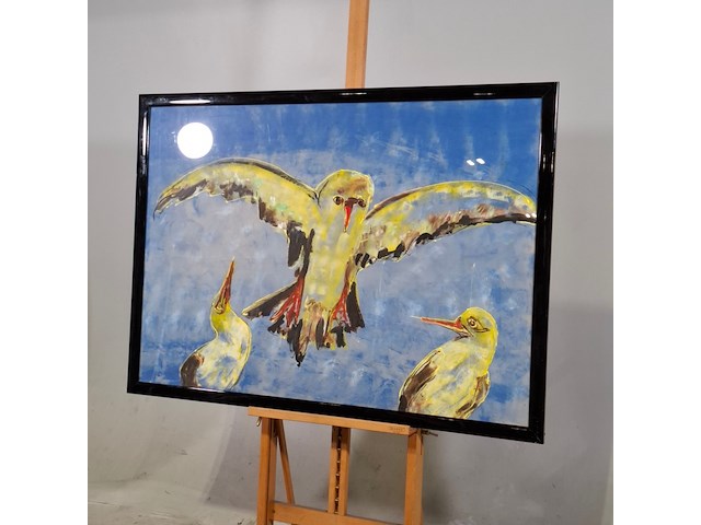 Acryl schilderij, maya wildevuur, meeuwen, 1995 - afbeelding 3 van  7