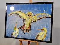 Acryl schilderij, maya wildevuur, meeuwen, 1995 - afbeelding 3 van  7