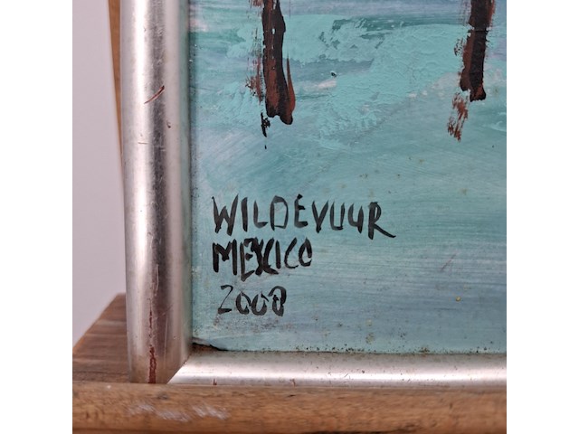 Acryl schilderij, maya wildevuur, mexico, 2008 - afbeelding 5 van  9