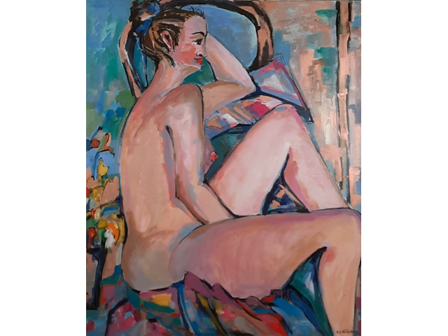 Acryl schilderij, maya wildevuur, naakt, 1987 - afbeelding 1 van  9