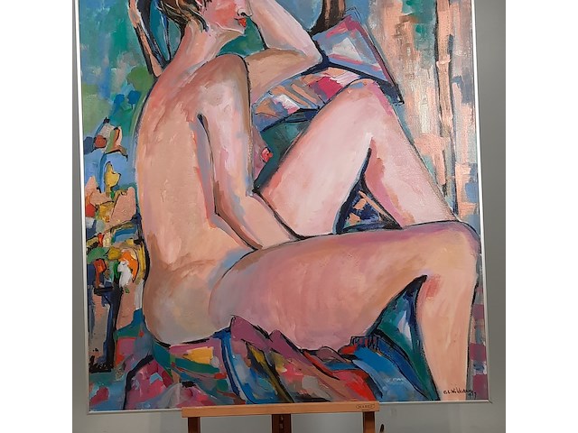 Acryl schilderij, maya wildevuur, naakt, 1987 - afbeelding 4 van  9