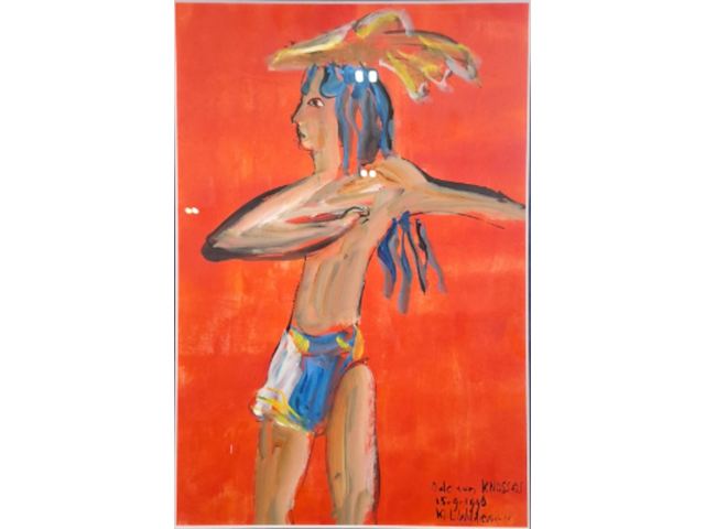 Acryl schilderij, maya wildevuur, ode aan knossos, 1990 - afbeelding 1 van  10