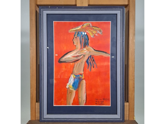 Acryl schilderij, maya wildevuur, ode aan knossos, 1990 - afbeelding 3 van  10