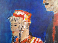 Acryl schilderij, maya wildevuur, op roakeldais