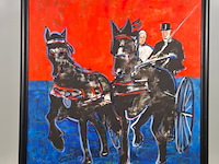 Acryl schilderij, maya wildevuur, paarden met rijtuig, 1996 - afbeelding 1 van  7