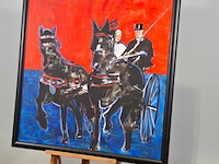 Acryl schilderij, maya wildevuur, paarden met rijtuig, 1996 - afbeelding 3 van  7
