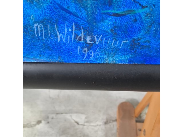 Acryl schilderij, maya wildevuur, paarden met rijtuig, 1996 - afbeelding 4 van  7