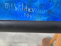 Acryl schilderij, maya wildevuur, paarden met rijtuig, 1996 - afbeelding 4 van  7