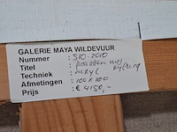 Acryl schilderij, maya wildevuur, paarden met rijtuig, 1996 - afbeelding 7 van  7