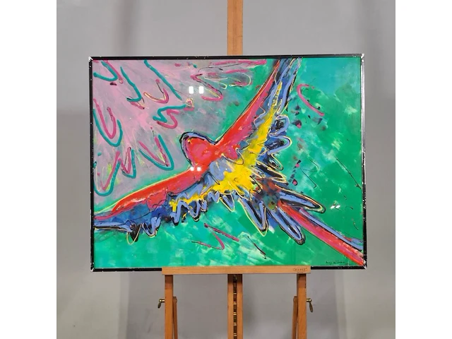Acryl schilderij, maya wildevuur, papagaai, 1994 - afbeelding 2 van  9