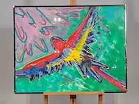 Acryl schilderij, maya wildevuur, papagaai, 1994 - afbeelding 2 van  9
