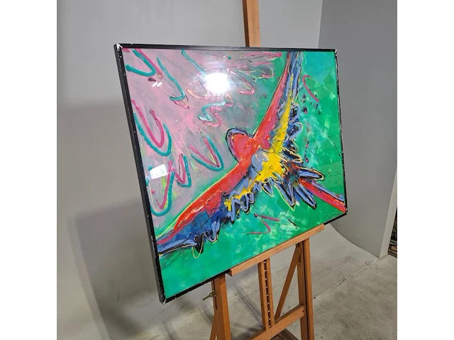 Acryl schilderij, maya wildevuur, papagaai, 1994 - afbeelding 3 van  9