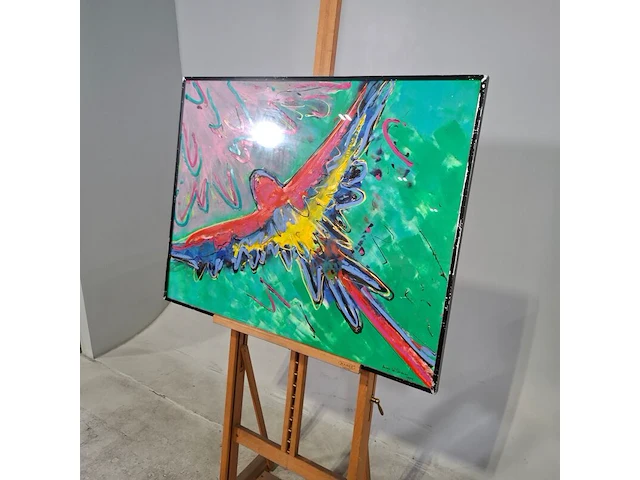 Acryl schilderij, maya wildevuur, papagaai, 1994 - afbeelding 4 van  9
