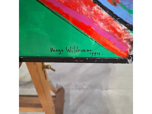 Acryl schilderij, maya wildevuur, papagaai, 1994 - afbeelding 5 van  9
