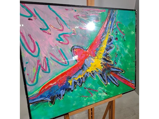 Acryl schilderij, maya wildevuur, papagaai, 1994 - afbeelding 7 van  9