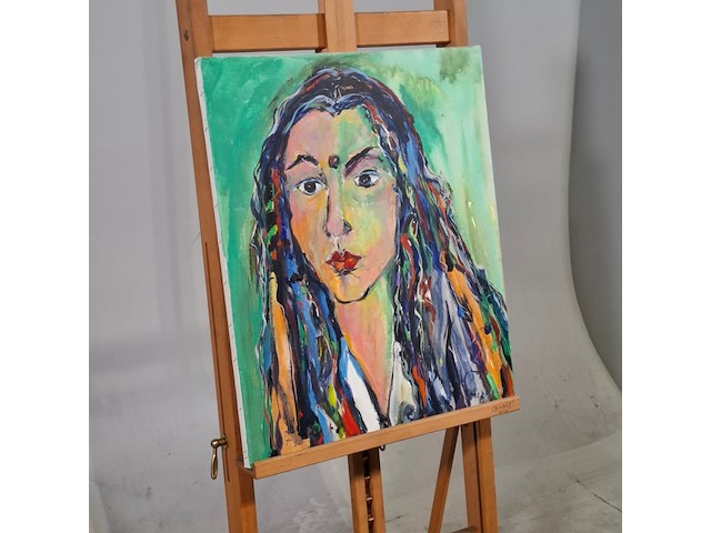 Acryl schilderij, maya wildevuur, portret, 1994 - afbeelding 2 van  6