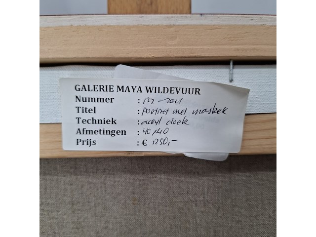 Acryl schilderij, maya wildevuur, portret met masker, 1996 - afbeelding 3 van  11