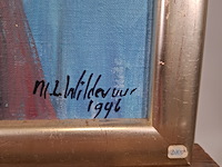 Acryl schilderij, maya wildevuur, portret met masker, 1996 - afbeelding 7 van  11