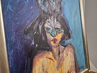 Acryl schilderij, maya wildevuur, portret met masker, 1996 - afbeelding 8 van  11