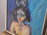 Acryl schilderij, maya wildevuur, portret met masker, 1996 - afbeelding 9 van  11