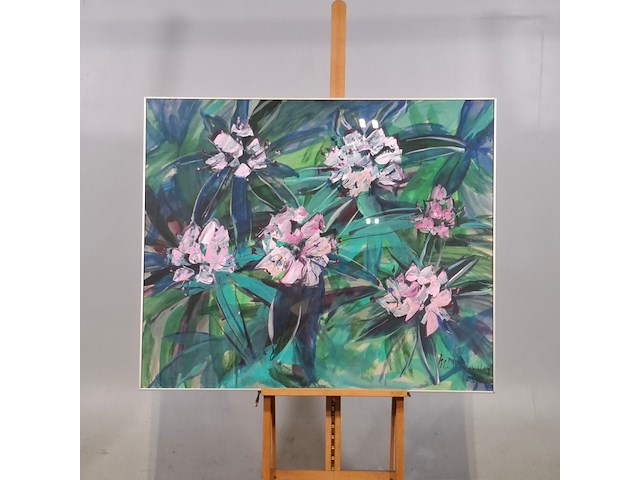 Acryl schilderij, maya wildevuur, rhododendron, 1991 - afbeelding 1 van  7