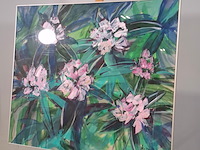 Acryl schilderij, maya wildevuur, rhododendron, 1991 - afbeelding 3 van  7