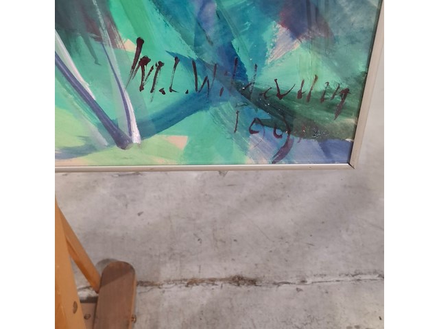 Acryl schilderij, maya wildevuur, rhododendron, 1991 - afbeelding 4 van  7