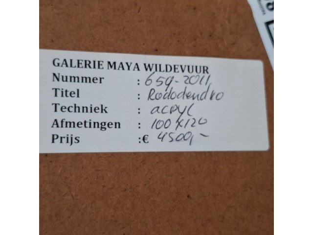 Acryl schilderij, maya wildevuur, rhododendron, 1991 - afbeelding 7 van  7