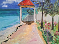 Acryl schilderij, maya wildevuur, sand castel, mexico, 2011