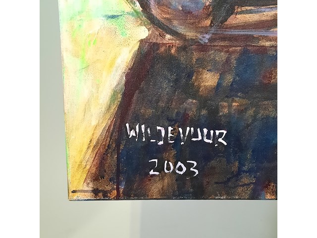 Acryl schilderij, maya wildevuur, sfeer, 2003 - afbeelding 6 van  9