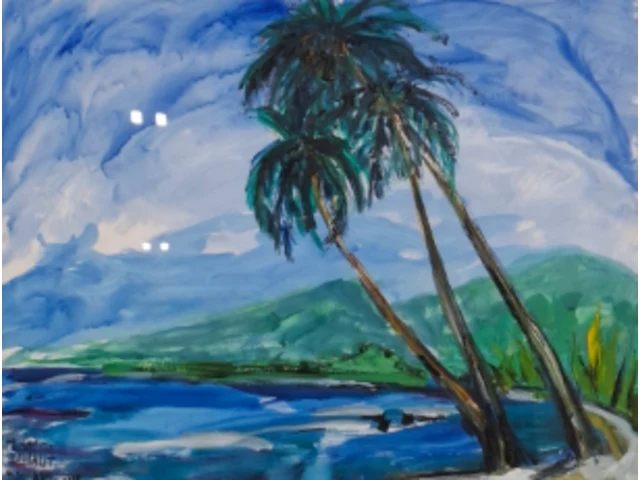 Acryl schilderij, maya wildevuur, thahiti, 1981 - afbeelding 1 van  9