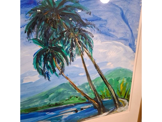 Acryl schilderij, maya wildevuur, thahiti, 1981 - afbeelding 7 van  9