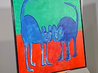 Acryl schilderij, maya wildevuur, twee poezen, 1994 - afbeelding 2 van  7