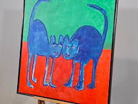 Acryl schilderij, maya wildevuur, twee poezen, 1994 - afbeelding 3 van  7