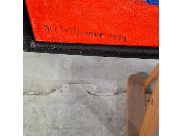 Acryl schilderij, maya wildevuur, twee poezen, 1994 - afbeelding 4 van  7