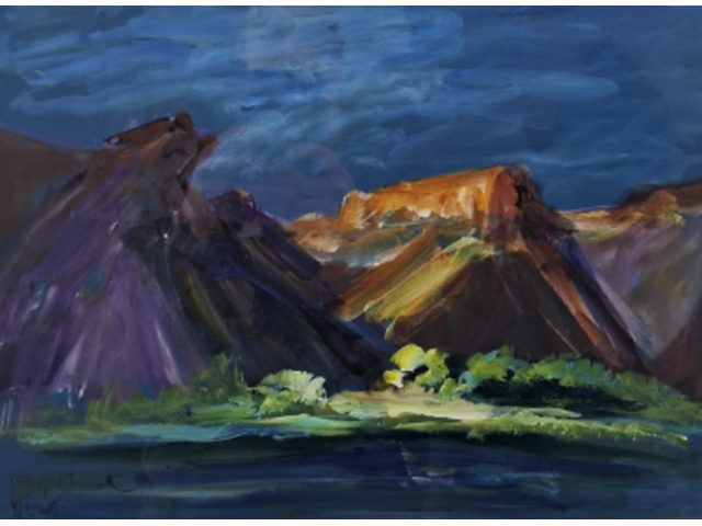 Acryl schilderij, maya wildevuur, viooldrift, 2000 - afbeelding 1 van  10