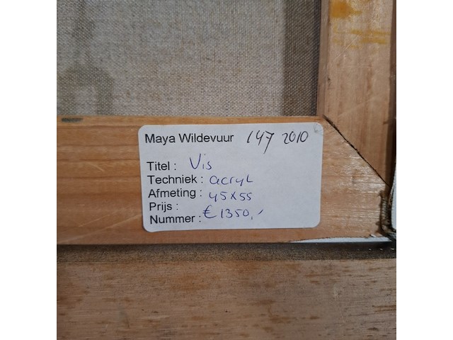 Acryl schilderij, maya wildevuur, vis, 1994 - afbeelding 2 van  10