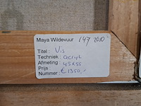 Acryl schilderij, maya wildevuur, vis, 1994 - afbeelding 2 van  10