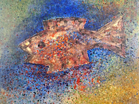 Acryl schilderij, maya wildevuur, vis, 1994 - afbeelding 1 van  10