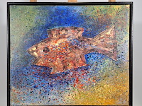Acryl schilderij, maya wildevuur, vis, 1994 - afbeelding 3 van  10